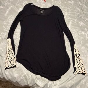 Black Top with Cream Lace Sleeves